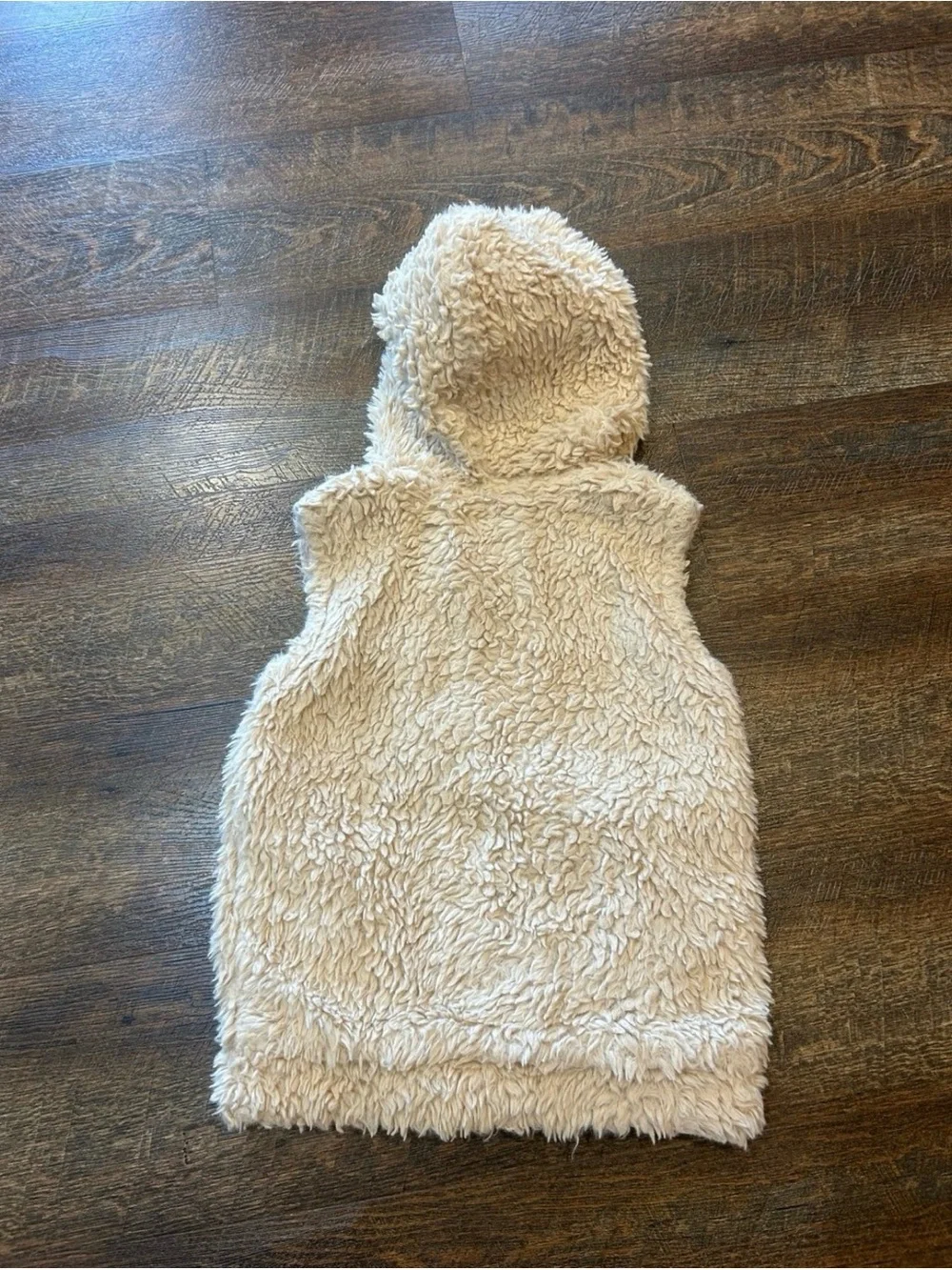 Mini Boden Cream Sherpa Hooded Vest with Pink Lining 7/8